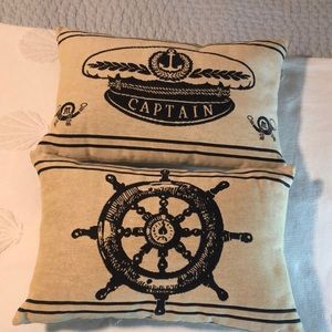 Coastal nautical lumbar pillows (2) tan & navy. Perfect condition. ⛵️🛟⚓️🐠🦀🦞
